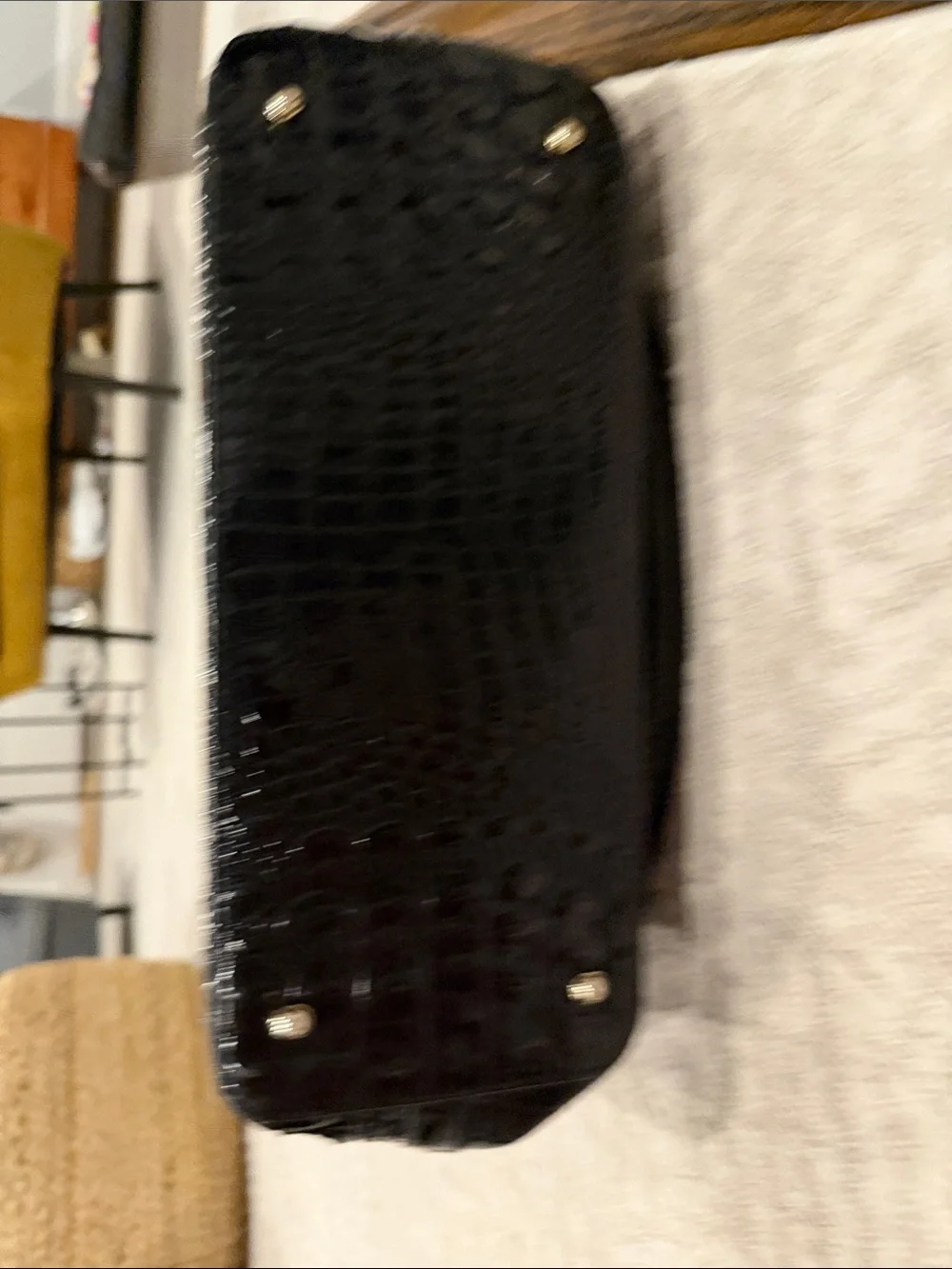 Brahmin Black Croc-Embossed Satchel with Detachable Strap